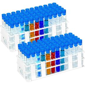 120 Pcs Plastic Test Tubes with Rack 16 x 100mm Test Tube with Caps and 60 Holes Tubes Rack Test Tube Set for Scientific Experiments Candy Beads Liquid Spice Seed Storage Party Decorations