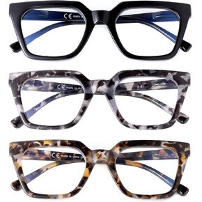 3 Pack Reading Glasses for Women Men Blue Light Blocking with Spring Hinge, Anti Eyestrain/Dryness/UV Eyeglasses