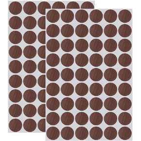108 PCS in 2 Sheets Self-Adhesive Screw Hole Stickers PVC Screw Covers Caps Plastic Screw Free Sticker Waterproof Dustproof Wood Textured Cover 21mm/0.82" Dia for Wooden Furniture Red Walnut