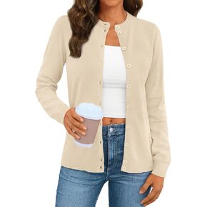 LILLUSORY Women's Casual Dreesy Cardigan Crew Neck Button Down Long Sleeve Soft Sweaters