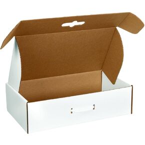 Boxes Fast BFMCC4 Cardboard Carrying Cases, 18 1/4 x 11 3/8 x 4 1/2 Inches, Corrugated Die-Cut Boxes with Handles, Large White Mailing Boxes (Pack of 10)