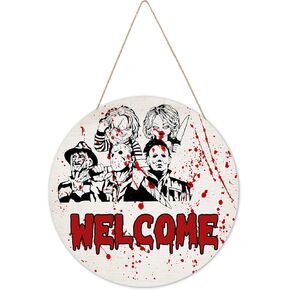 هالوين الرعب الكلاسيكي مهرج نمط ترحيب علامة الباب الخشبية شنقا الديكور، هالوين الرعب الكلاسيكية الفيلم شخصية الخشب شنقا الديكور الباب علامة جدار ديكور، هالوين علامة خشبية لجميع القديسين المنزل حزب الديكور في الهواء الطلق 12x12 بوصة in Kuwait