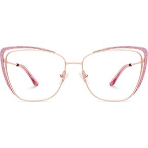 Zeelool Non-prescription Clear Lens Eyeglasses for Women Metal Cat Eye Frame Eyewear with Glitter JGM182863