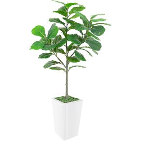Artificial Fiddle Leaf Fig Tree 5FT, 2 Pack Faux Fiddle Leaf Fig Tree with Tall White Planter, Realistic Leaves & Natural Wood Trunk, Ideal for Home Decor and Housewarming Gift