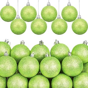 12 Pcs Christmas Ball Ornaments 2.4 Inch Shatterproof Christmas Tree Decorations Glittering Plastic Christmas Hanging Ball Ornaments for Xmas Tree Home Holiday Wedding Party Decor (Lime Green)