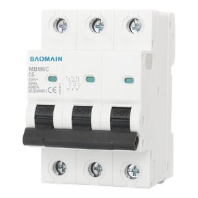 Baomain AC Miniature Circuit Breaker, AC 400V 50Hz 6000A 3 Pole Circuit Breaker,C65 MCB DIN Rail Mount, MBM6C-3P (16A)