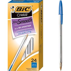 BIC Cristal Xtra Smooth Ballpoint Pen, Medium Point (1.0mm), Blue, 24-Count