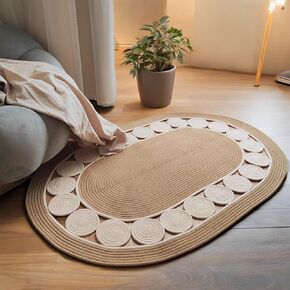 Boho Hand-Woven Oval Rug: Quick Drying, Non-Slip & Machine Washable | for Home Decoration, Cat Scratch Mat and Comfortable Living | Durable, Easy to Clean | Small Oval Kitchen Rug (Beige, 31x47)