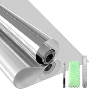 Qualsen One Way Window Film Privacy See Out Not in, Heat Blocker Window Tint for Home, Reflective Mirror Window Film Anti-UV Static Cling Sun Blocking Window Covering（Silver-Silver, 17.4 x 78.7in）