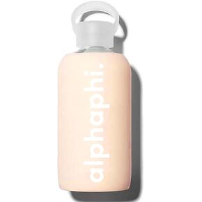 Sorority Shop Alpha Phi Glass Water Bottle with Silicone Sleeve - 16 Oz Glass Water Bottle, Reusable Glass Water or Juice Bottle with Cap
