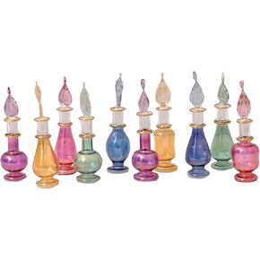 CraftsOfEgypt Egyptian Perfume Bottles Set of 10 Hand Blown Decorative Pyrex Glass Vials Height 2 Inch (5 cm)