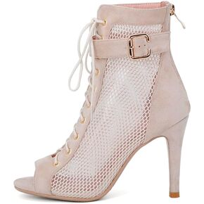 Women's Dance Heels Booties Black Zipper Peep Toe Ballroom 4 Inch Dance Shoes Latin Salsa Dancing Shoes