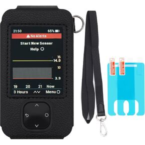 Dexcom G7 Receiver Leather Case with Lanyard and 2PCS Screen Protector (Black)