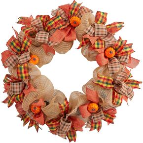 Nearly Natural 30in. Autumn Pumpkin with Decorative Bows Artificial Fall Wreath