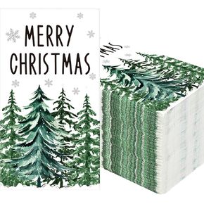 50 PCS Christmas Guest Napkins Christmas Tree Paper Napkins Disposable Merry Christmas Hand Towels Decorative Xmas Party Dinner Napkins for Christmas Winter Bathroom Kitchen Holiday Party Supplies