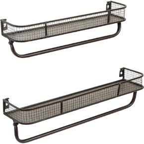 Creative Co-Op Metal Wall Shelves with Hanging Bar (Set of 2 Sizes)