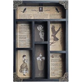 INSOVITA Rustic Edgar Allan Poe Poems Cabinet of Curiosities,Victorian Gothic Decor for Shelves, Small Wall Shelf, Halloween Decor, Floating Shelves, Vintage Wall Decor, Gift for Poetry Fans - Black