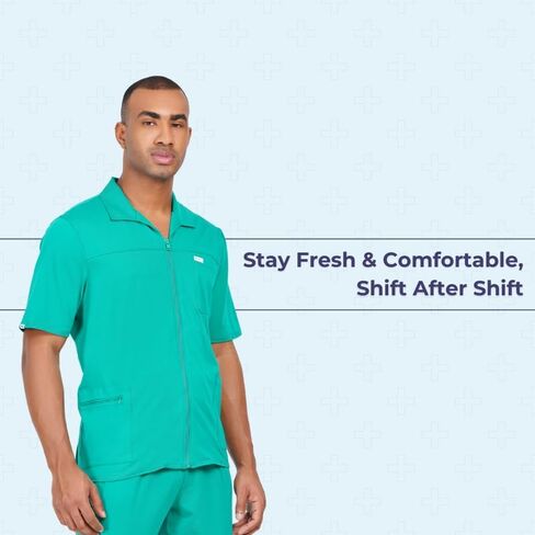 سترة MIKAL Scrub للرجال ذات الياقة، مقاس عادي مع 5 جيوب من قطن الليكرا فائق النعومة، زي طبي/رعاية صحية ممتاز in Saudi Arabia
