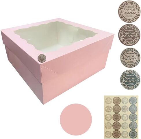 18Pcs (12.2x12.2x5.9 in) Mini Cake Boxes+18 Cakeboard+1 stickers with Display Window for Gift Giving, Bakesale, Cupcakes, Dessert, Cookies, Pie, Macaroons, Donuts, Pastry, (White), 12CDGH in Saudi Arabia