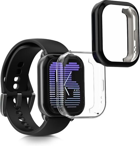 kwmobile Case Compatible with Amazfit Active (A2211) Case - 2X TPU Silicone Fitness Tracker Cover - Transparent/Black in Saudi Arabia
