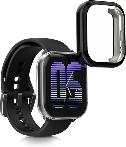 kwmobile Case Compatible with Amazfit Active (A2211) Case - 2X TPU Silicone Fitness Tracker Cover - Transparent/Black in Saudi Arabia