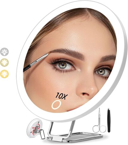 6“ 30X Strong Magnifying Mirror for Close up Detailed Make-up for The Elderly,Led Magnified Mirror with Lights,High Magnification Round Makeup Mirror with Lights Scissors Sets,Gifts Men for Mom in Kuwait