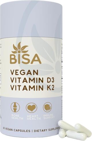 Bisa Vegan Vitamin D3 & K2 Supplement |Promote Immune Function, Bones & Heart Health | Vitamin D3 2,000 IU, 50mcg & Vitamin K2 (MK-7) 100mcg | 100% Vegan & Eco-Friendly | 60 Capsules | 2 Month Supply in Saudi Arabia