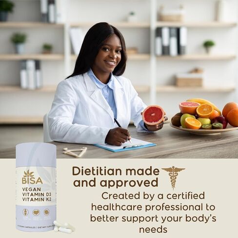 Bisa Vegan Vitamin D3 & K2 Supplement |Promote Immune Function, Bones & Heart Health | Vitamin D3 2,000 IU, 50mcg & Vitamin K2 (MK-7) 100mcg | 100% Vegan & Eco-Friendly | 60 Capsules | 2 Month Supply in Saudi Arabia