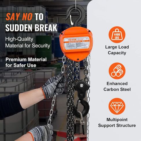 VEVOR Hand Chain Hoist 1/2 Ton 10 FT Come Along, 1100 lbs Capacity G80 Galvanized Carbon Steel with Double-Pawl Brake, Auto Chain Leading & 360° Rotation Hook, for Garage Factory Dock in Saudi Arabia