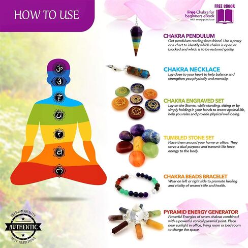 Chakra Stones Set - Crystals and Healing Stones Kit, 5 Ebooks (18 pcs) in Saudi Arabia