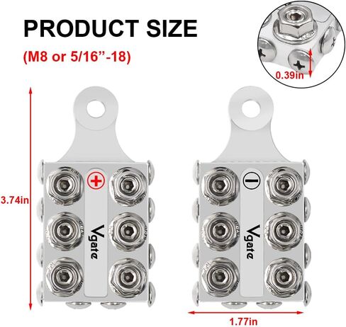 Vgate Battery Terminal Connector，16-Way Post Terminal Ends Distribution Block Bus Bar, 8AWG up to 4/0(XL) AWG Gauge, for Lithium or AGM Lead Acid Battery, M8 or 5/16"-18 in Kuwait