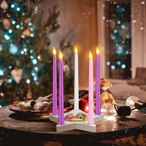 Sliner عيد الميلاد مجيء شمعة حامل مشهد المهد عيد الميلاد شمعة حامل مجموعة 1 شكل نجمة خشبية مجيء إكليل حاملي الشمعدان والشموع ريفي عباءة عطلة الجدول الديكور (الجدة) in Kuwait
