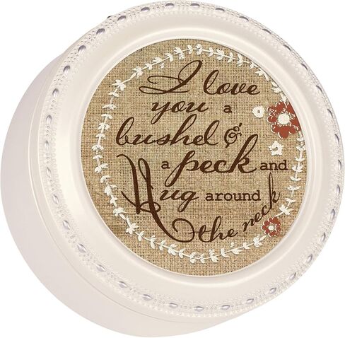 Cottage Garden Bushel and A Peck Glossy Ivory Tiny Round Music Box Plays You Light Up My Life in Saudi Arabia