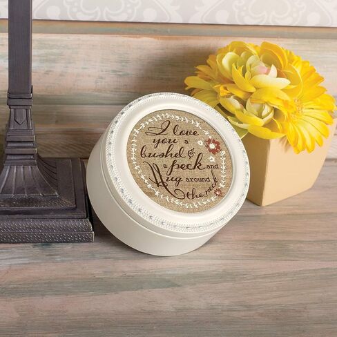 Cottage Garden Bushel and A Peck Glossy Ivory Tiny Round Music Box Plays You Light Up My Life in Saudi Arabia