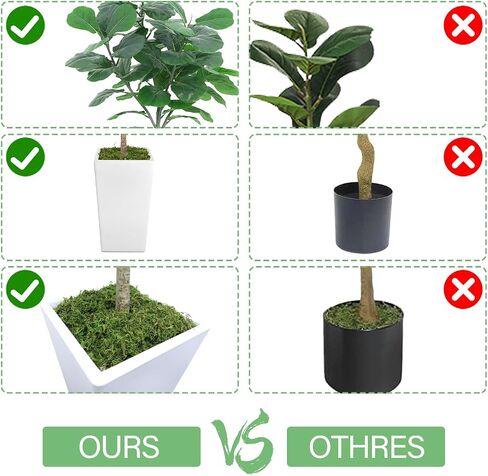 Artificial Fiddle Leaf Fig Tree 5FT, 2 Pack Faux Fiddle Leaf Fig Tree with Tall White Planter, Realistic Leaves & Natural Wood Trunk, Ideal for Home Decor and Housewarming Gift in Saudi Arabia