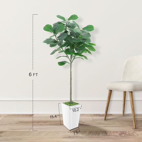 Artificial Fiddle Leaf Fig Tree 5FT, 2 Pack Faux Fiddle Leaf Fig Tree with Tall White Planter, Realistic Leaves & Natural Wood Trunk, Ideal for Home Decor and Housewarming Gift in Saudi Arabia