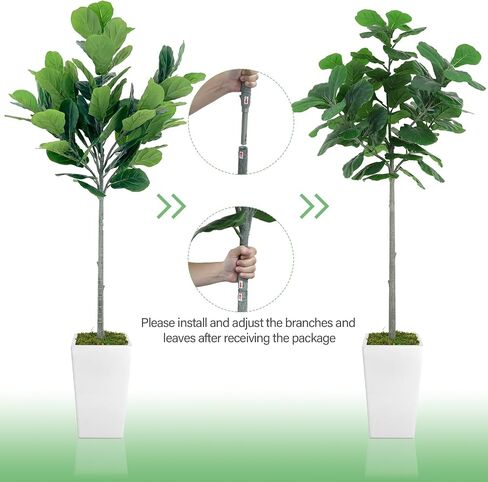 Artificial Fiddle Leaf Fig Tree 5FT, 2 Pack Faux Fiddle Leaf Fig Tree with Tall White Planter, Realistic Leaves & Natural Wood Trunk, Ideal for Home Decor and Housewarming Gift in Saudi Arabia