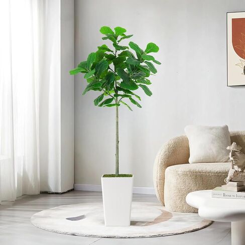 Artificial Fiddle Leaf Fig Tree 5FT, 2 Pack Faux Fiddle Leaf Fig Tree with Tall White Planter, Realistic Leaves & Natural Wood Trunk, Ideal for Home Decor and Housewarming Gift in Saudi Arabia