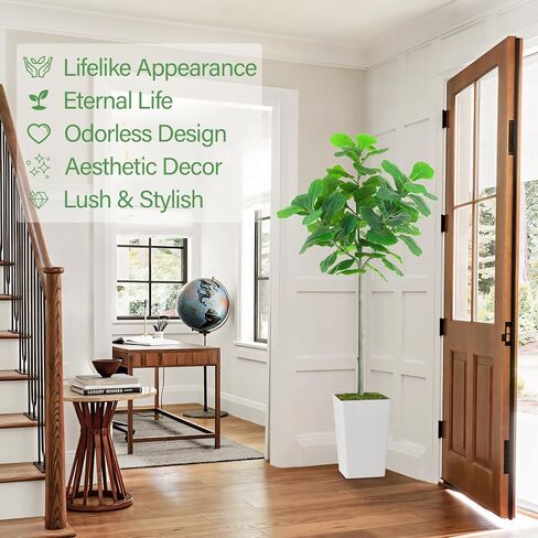 Artificial Fiddle Leaf Fig Tree 5FT, 2 Pack Faux Fiddle Leaf Fig Tree with Tall White Planter, Realistic Leaves & Natural Wood Trunk, Ideal for Home Decor and Housewarming Gift in Saudi Arabia