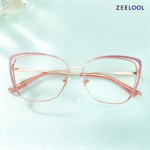 Zeelool Non-prescription Clear Lens Eyeglasses for Women Metal Cat Eye Frame Eyewear with Glitter JGM182863 in Saudi Arabia