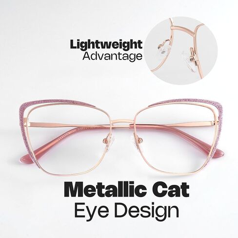 Zeelool Non-prescription Clear Lens Eyeglasses for Women Metal Cat Eye Frame Eyewear with Glitter JGM182863 in Saudi Arabia