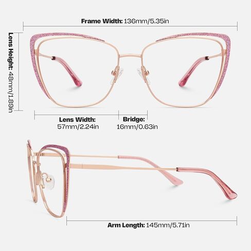 Zeelool Non-prescription Clear Lens Eyeglasses for Women Metal Cat Eye Frame Eyewear with Glitter JGM182863 in Saudi Arabia