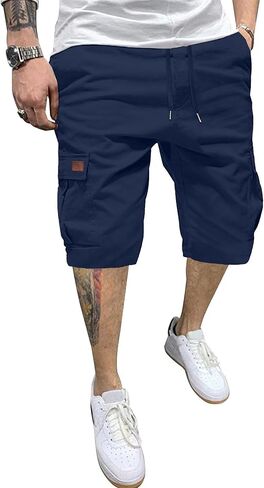 شورت كاجوال للرجال من Cargo Jogger برباط وخصر مطاطي، شورت صيفي للشاطئ، شورت رياضي قابل للتمدد مع 6 جيوب in Kuwait