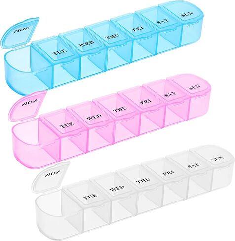 3Pcs Small Pill Organizer, Push Button (7-Day) Pill Case, Medicine Planner 2 Times a Day, Weekly Pill Organizer, Day Night Vitamin Organizer for Travel in Saudi Arabia