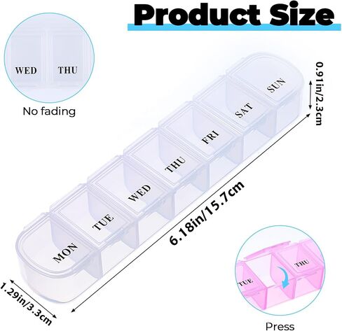 3Pcs Small Pill Organizer, Push Button (7-Day) Pill Case, Medicine Planner 2 Times a Day, Weekly Pill Organizer, Day Night Vitamin Organizer for Travel in Saudi Arabia