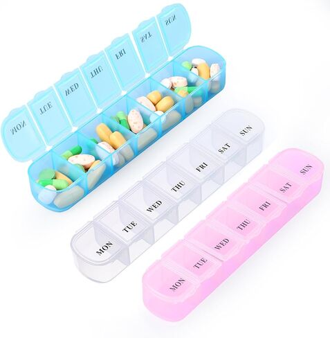 3Pcs Small Pill Organizer, Push Button (7-Day) Pill Case, Medicine Planner 2 Times a Day, Weekly Pill Organizer, Day Night Vitamin Organizer for Travel in Saudi Arabia