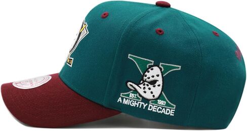 Mitchell & Ness Anaheim Mighty Ducks NHL Mighty Decade Low Pro Precurved Vintage Snapback Hat Cap - Dark Green in Saudi Arabia