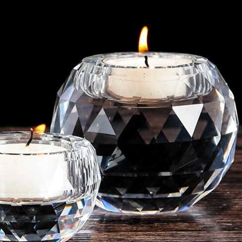 حامل شموع كريستال من MrMrMrKura لشمعة Tealight، مجموعة حامل شموع زجاجية كريستالية شفافة مكونة من 3 قطع، حاملات شموع دائرية كريستالية ديكور كروي للمنزل، ديكورات الزفاف in Kuwait