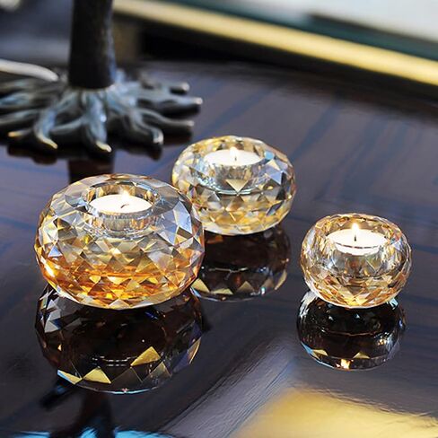 حامل شموع كريستال من MrMrMrKura لشمعة Tealight، مجموعة حامل شموع زجاجية كريستالية شفافة مكونة من 3 قطع، حاملات شموع دائرية كريستالية ديكور كروي للمنزل، ديكورات الزفاف in Kuwait