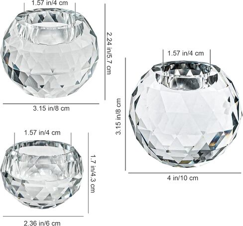 حامل شموع كريستال من MrMrMrKura لشمعة Tealight، مجموعة حامل شموع زجاجية كريستالية شفافة مكونة من 3 قطع، حاملات شموع دائرية كريستالية ديكور كروي للمنزل، ديكورات الزفاف in Kuwait